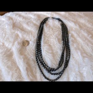 Vintage Hematite Barrel bead Double strand necklace with SS toggle clasp